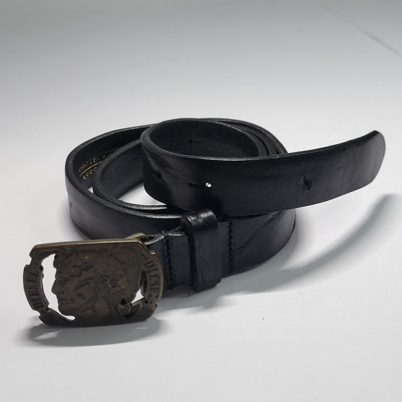 Diesel Black Leather Bronze Buckle Italy Size 32 - Picture 1 of 15